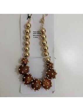 Piper K Golden Tone Beads On Wooden Balls Necklace